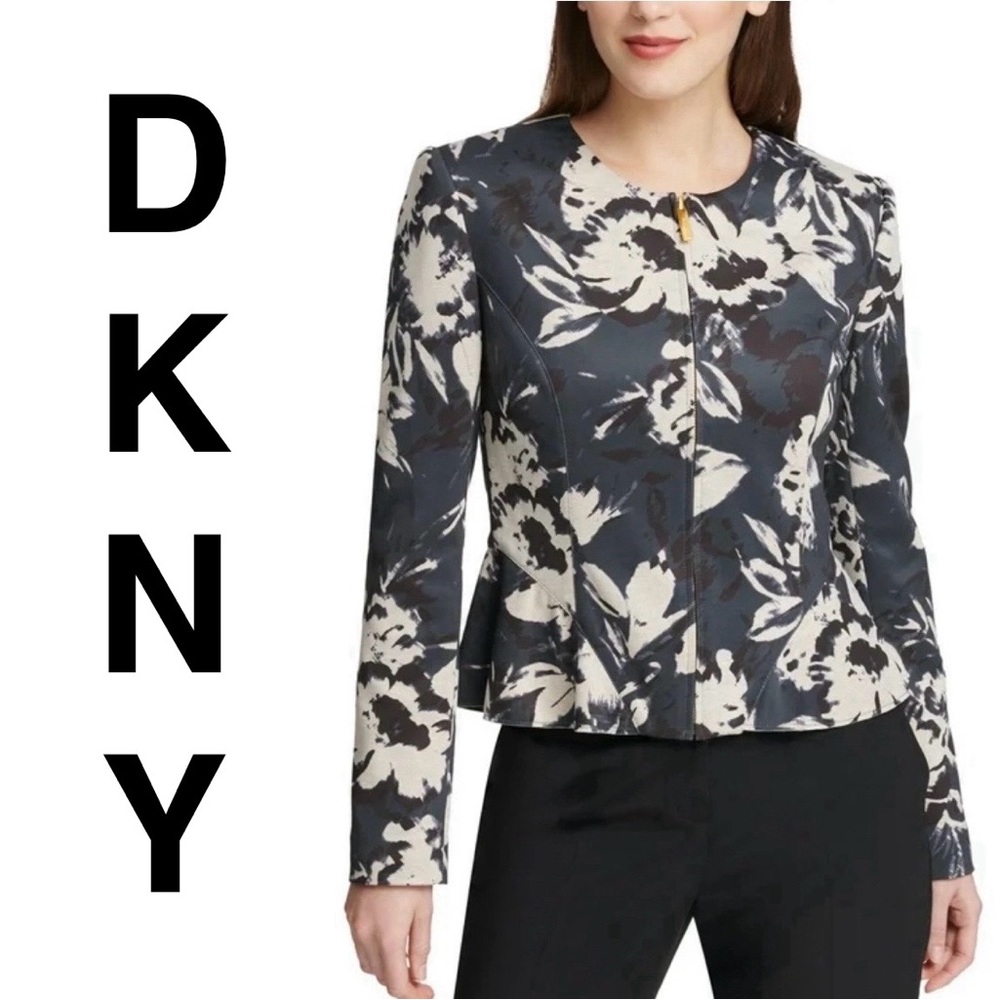 DKNY sz 12 Black & Gray Floral Jacket